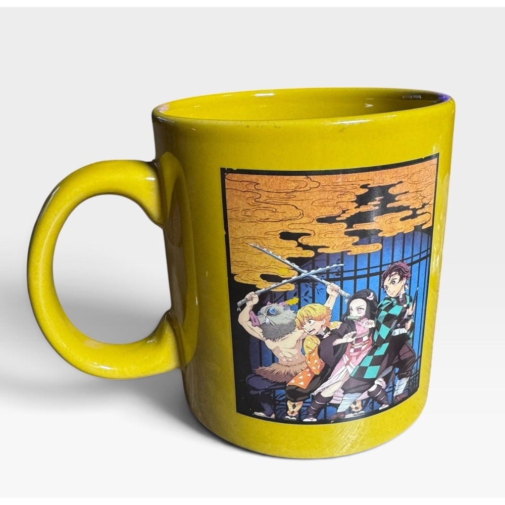 Demon Slayer Anime Ceramic Mug Mustard Yellow Tanjiro Nezuko Zenitsu Inosuke